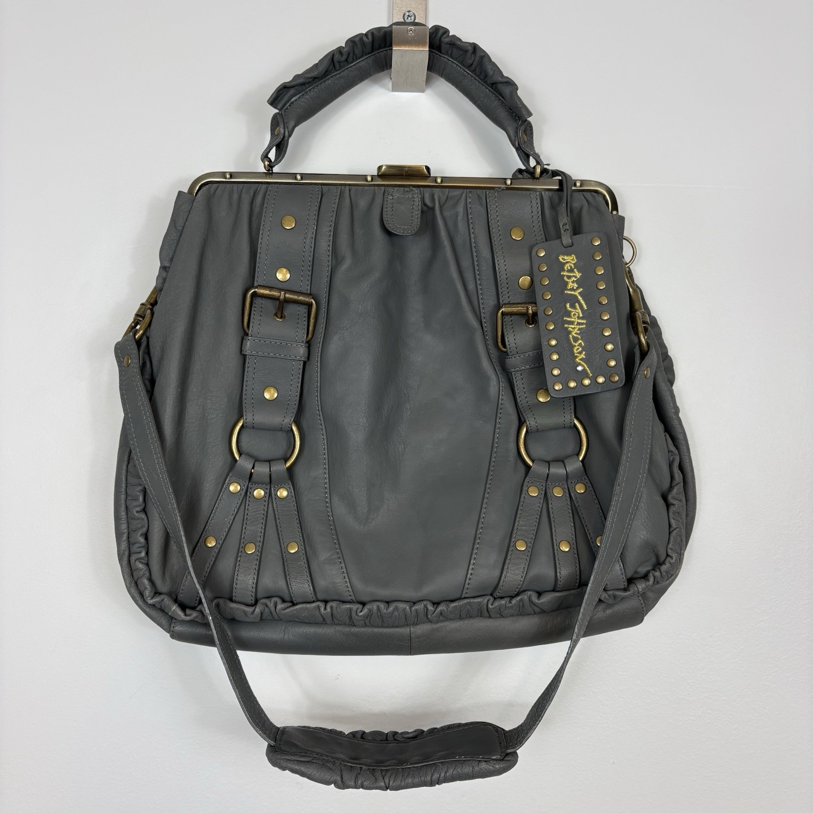 Vtg Betsey Johnson Shoulder Purse Satchel Studs Ruffles Charms Y2K Gray