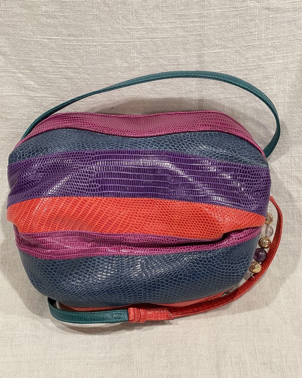 Sharif USA Round Shoulder Bag With Charms Coins & Feather Color Block 90s Y2k