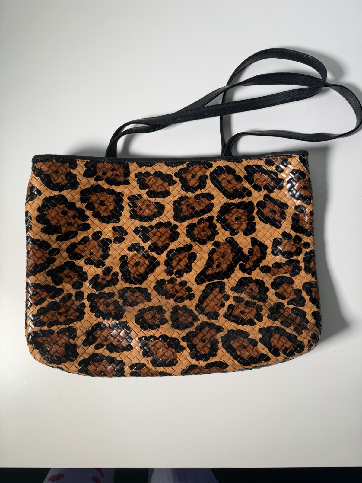 Alfredo Piccini Women’s Large Leopard Print Tote Brown/Black Zip Closure