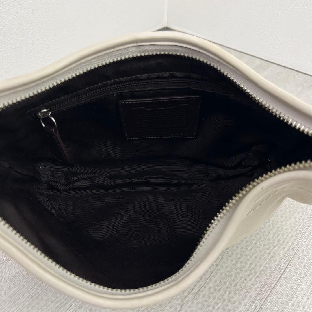 COACH White Leather Hobo One Shoulder Bag 8A01 Detachable Strap Auth