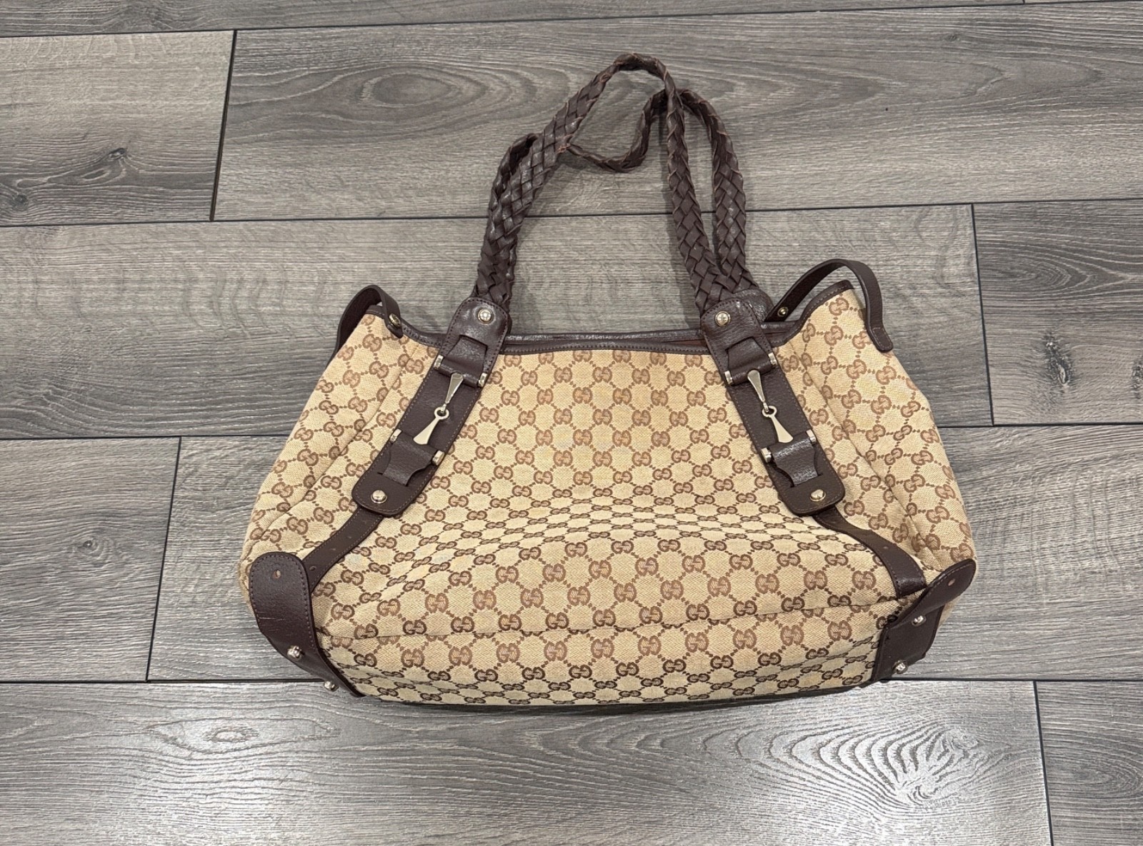 Gucci Canvas Brown bag authentic horsebit/Pelham Braided shoulder bag