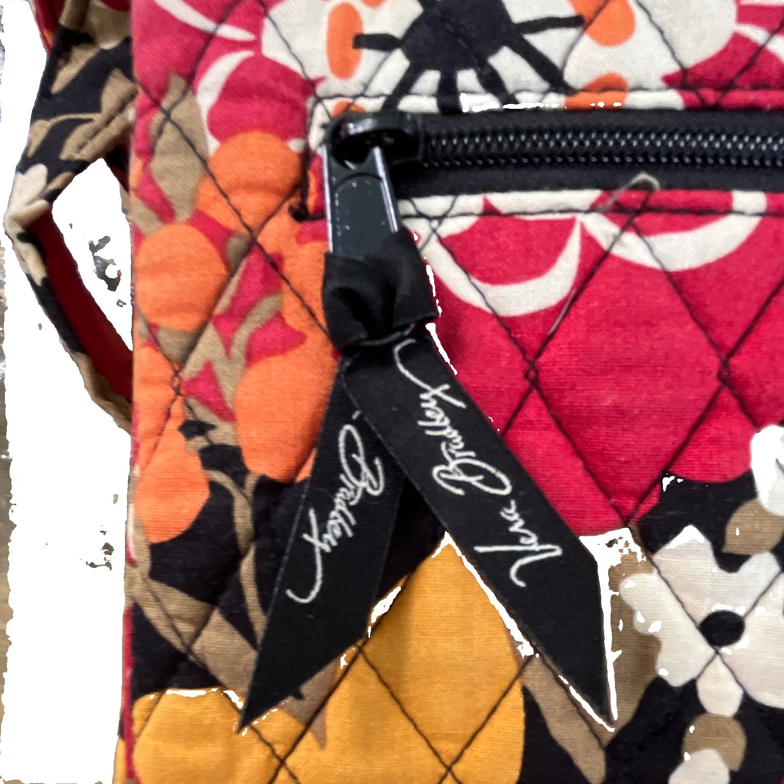 Vera Bradley Quilted Floral Crossbody, Zip & Turn Lock, Red Orange Brown