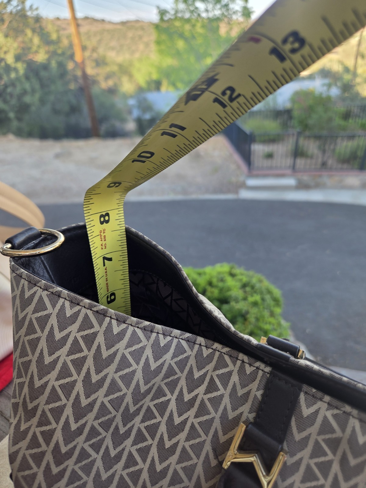 Michael Kors Vintage Canvas Black/Beige Logo Tote, Gold Hardware, Inner Pockets