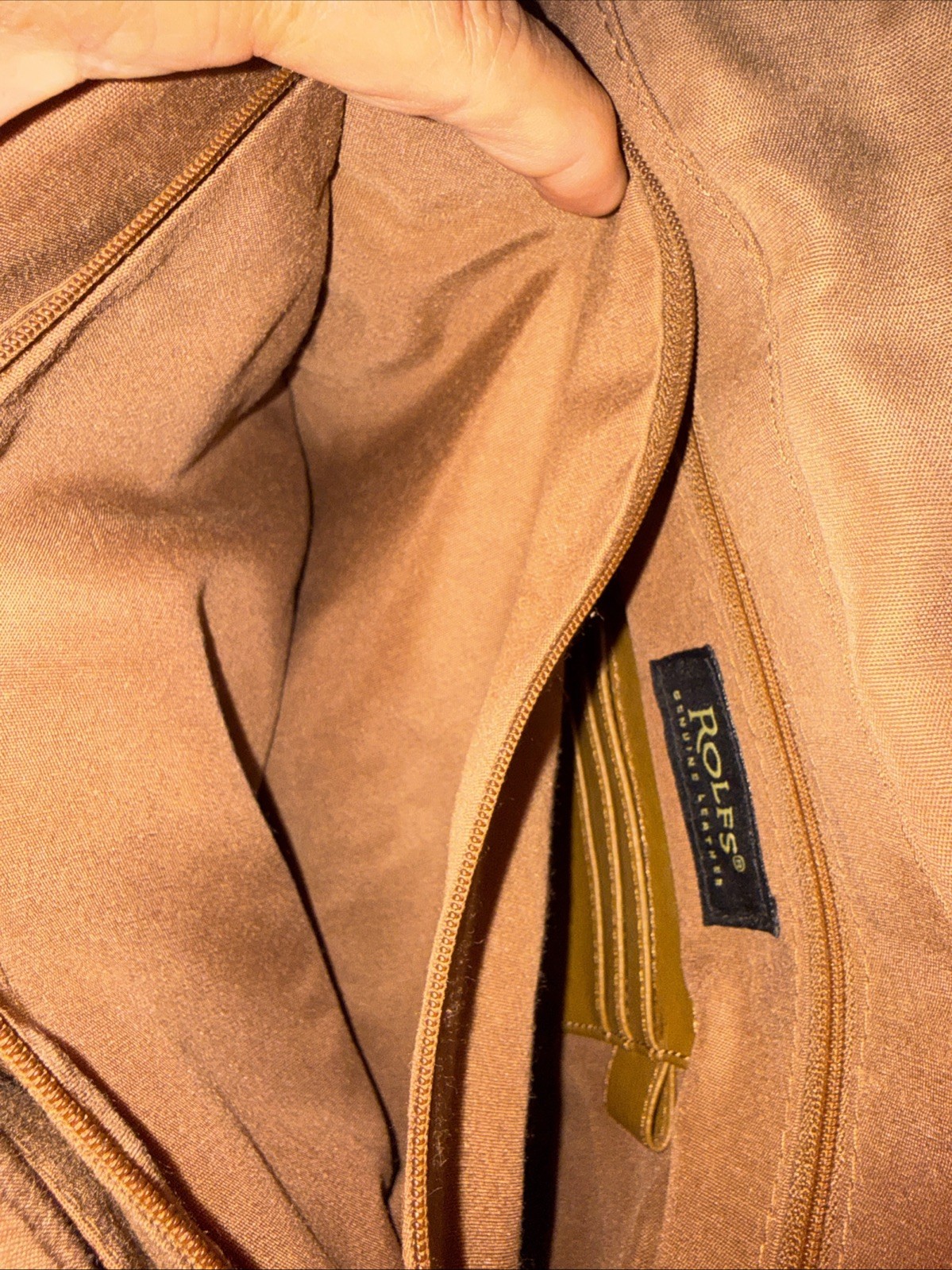 Vintage Tan Rolfs Genuine Leather Purse Shoulder Bag Flap Over Gold Accents