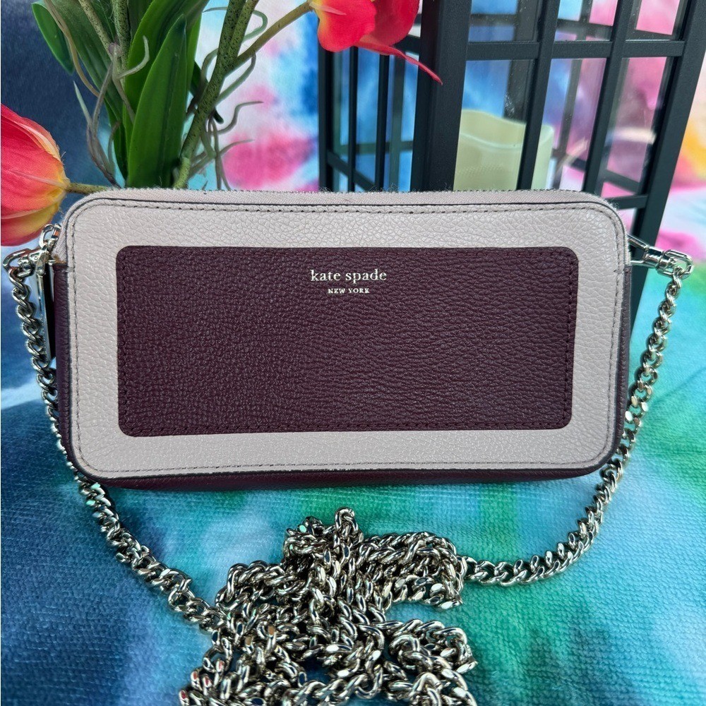Kate Spade Burgundy and Cream Crossbody Bag With Chain Strap