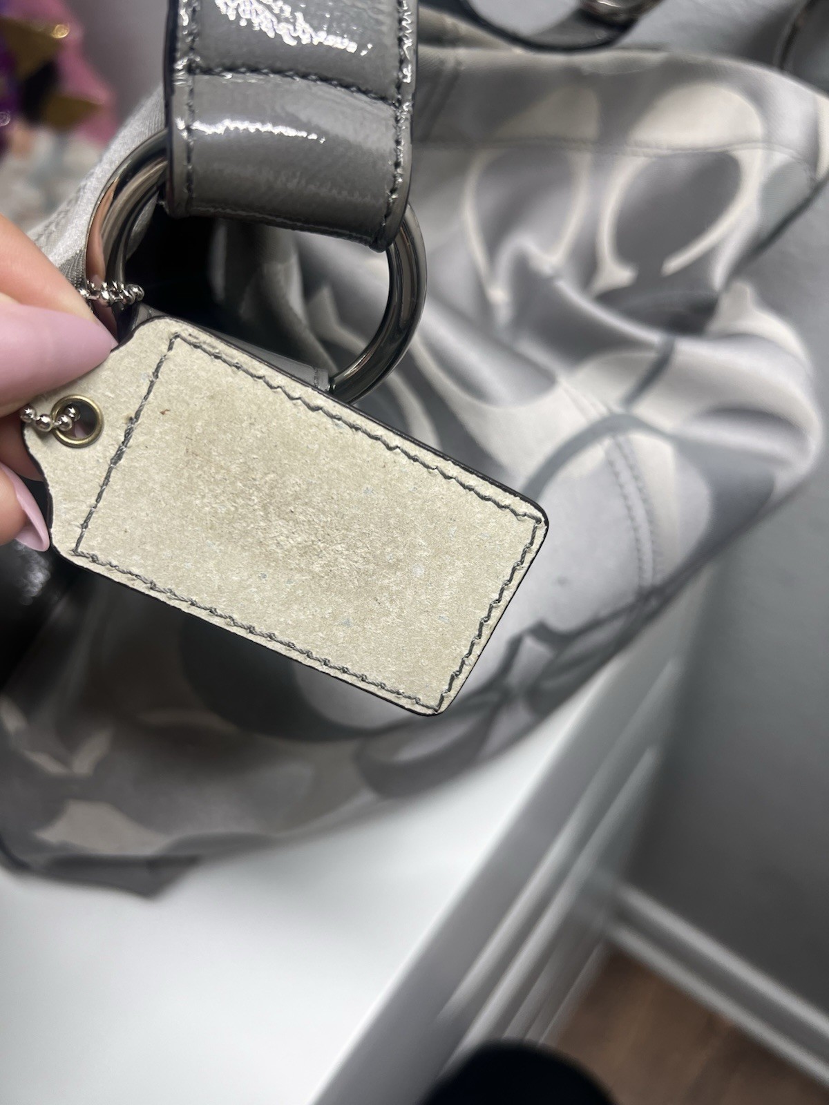 Optic grey coach purse