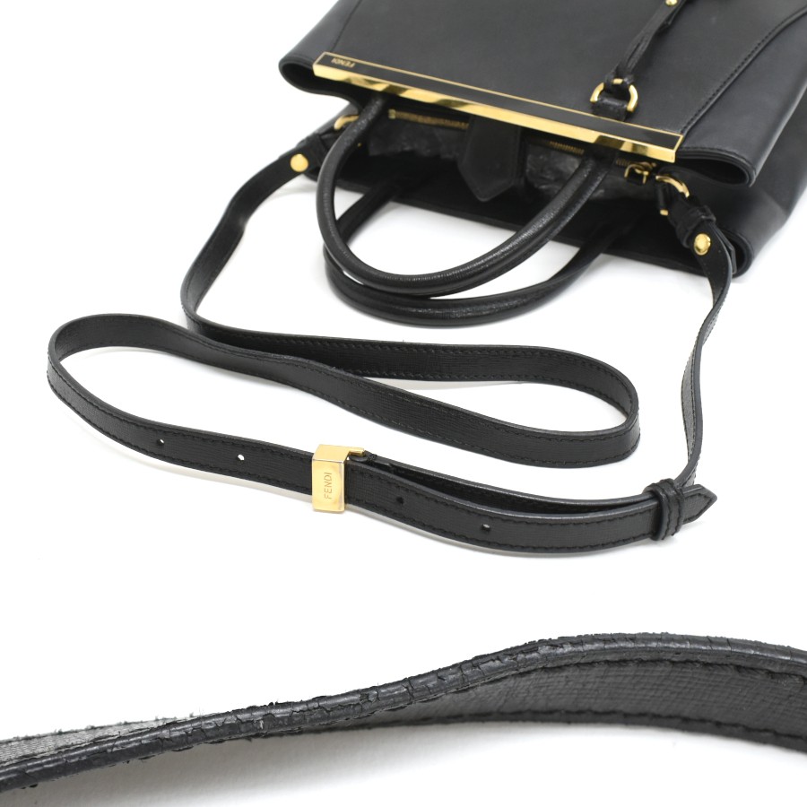 FENDI Petit 2JOURS 2way Handbag Leather Black Gold Hardware FENDI