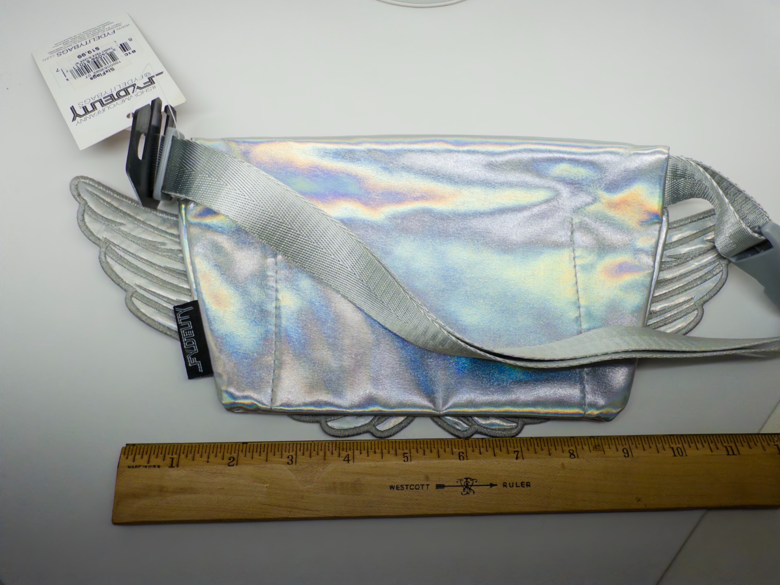 NWT Fydelity Silver metallic Angel wings Fanny pack belt Bag Festival rave