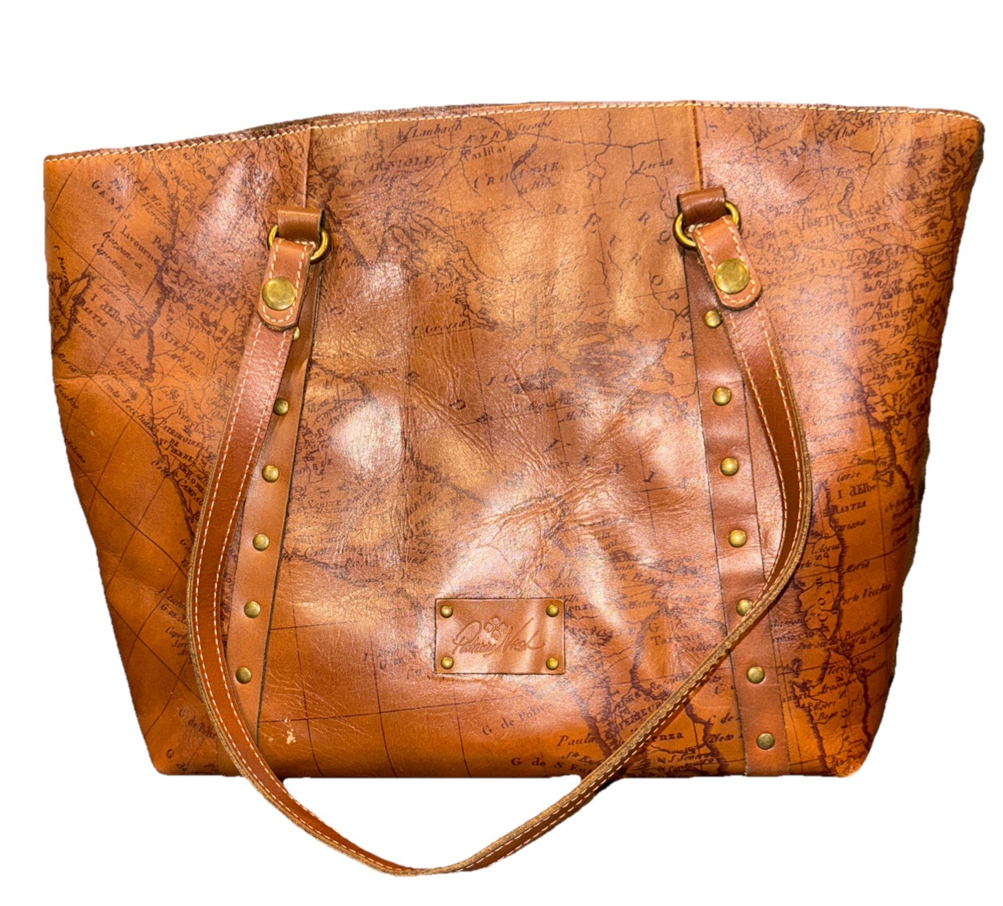Patricia Nash Benvenuto Italy Leather Tote Old World Map Print Brown Large Bag