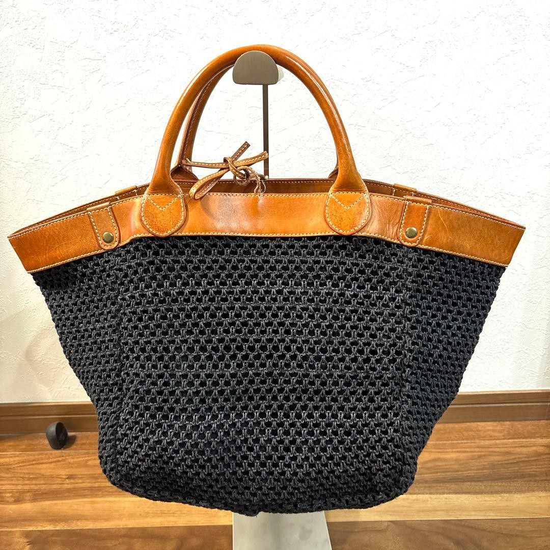 Lauren Ralph Lauren Woven Canvas Leather Tote Bag Large Basket Rare from Japan