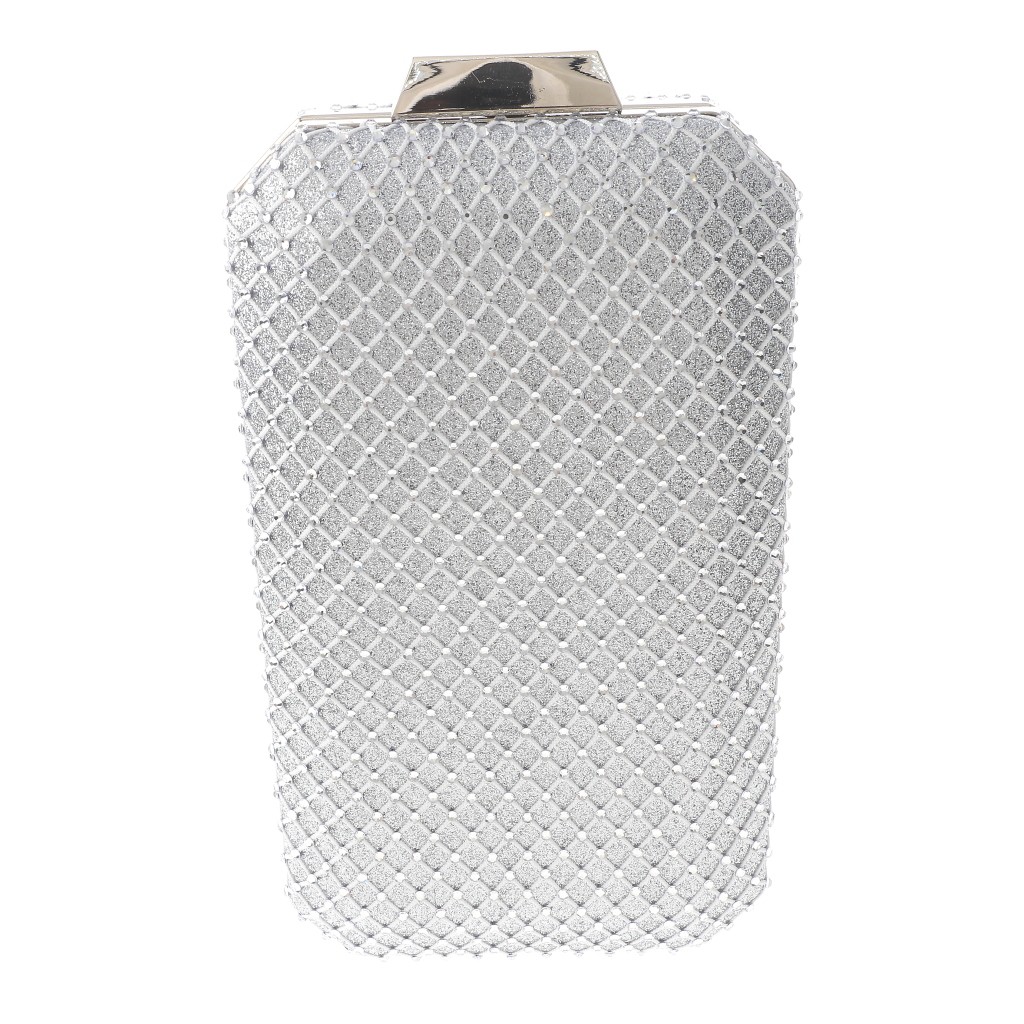 Silver Tone Metal Frame Clutch Evening Bag With Rhinestone BZY250-SIL