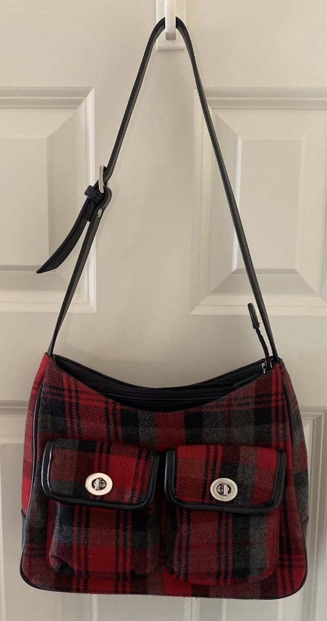 St John’s Bay Wool Blend Red & Black Tartan-Plaid Small Shoulder Bag Purse EUC