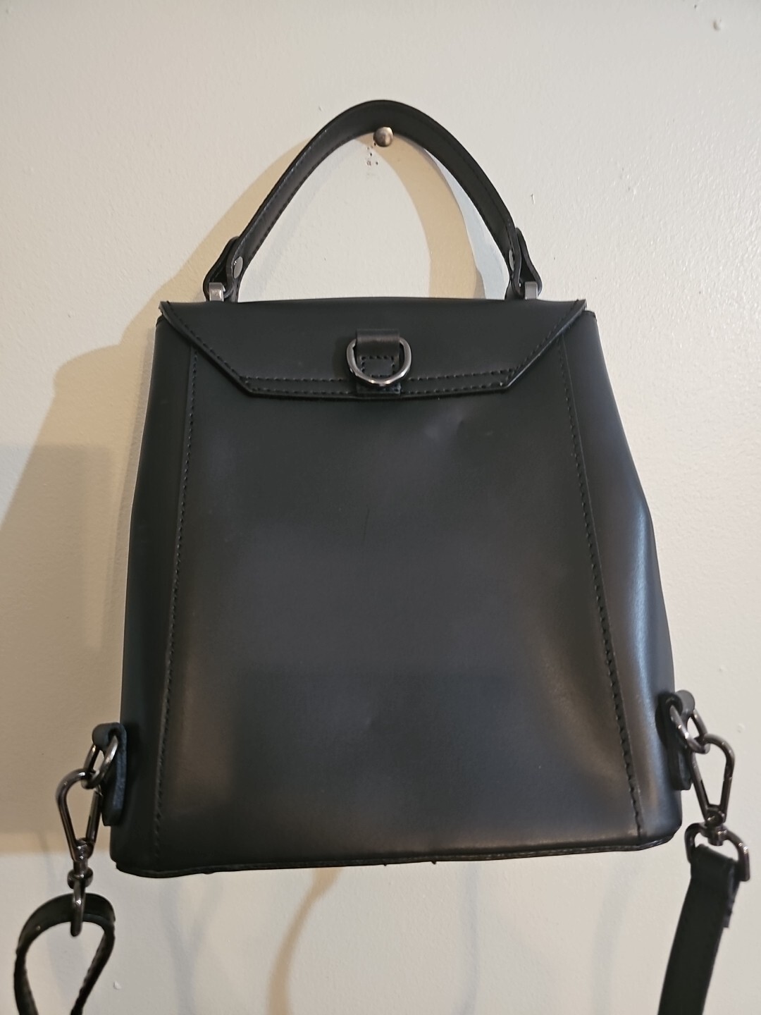Cielo Celeste Italian Black Leather Convertible Backpack Shoulder Handle Bag …