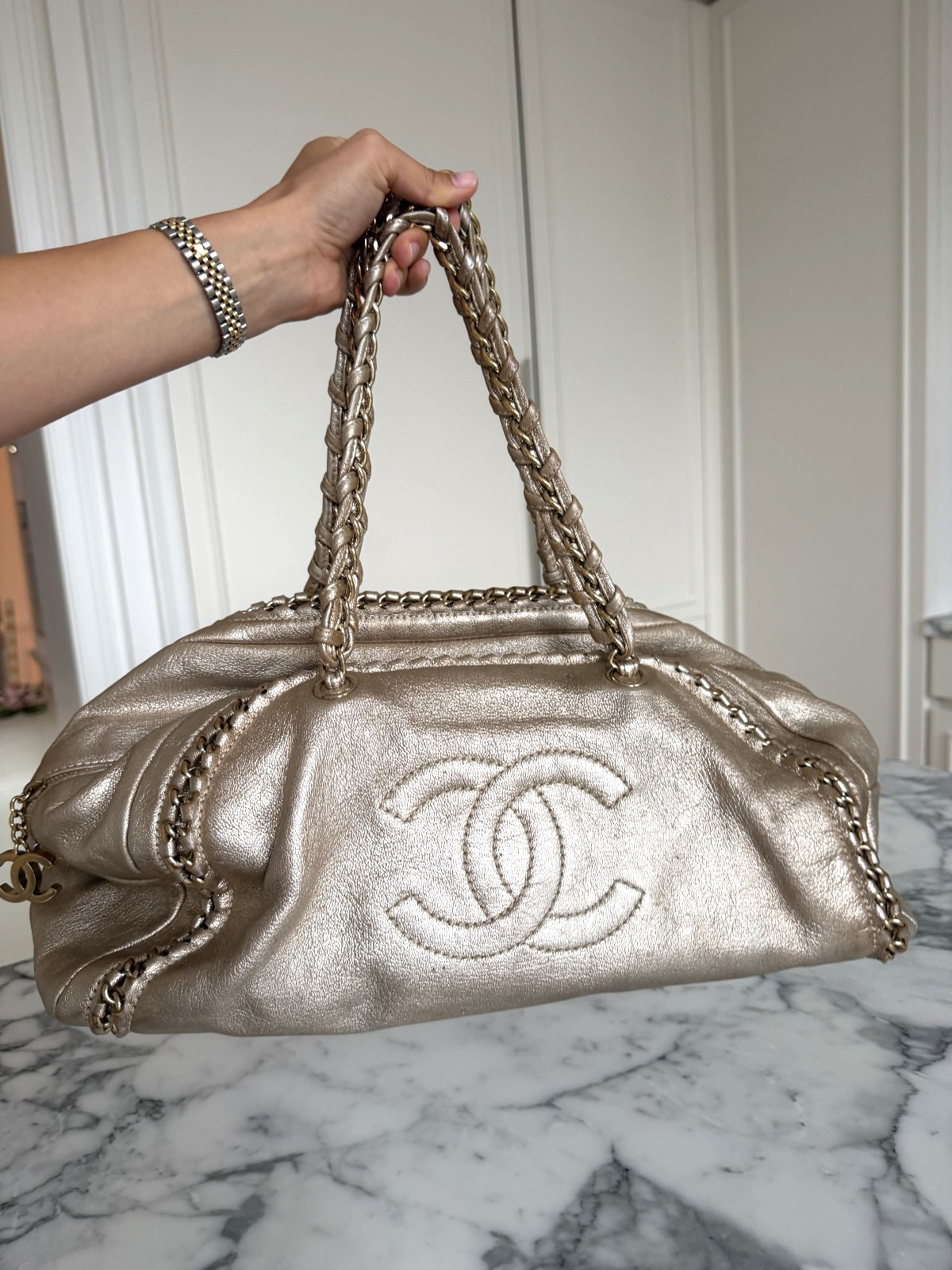 Champagne Gold Chanel Luxury Line Vintage Luxe Ligne Bowler