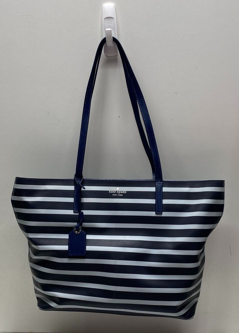 Kate Spade Women[‘s Tote Purse Black Mint Green Striped Synthetic Zipper