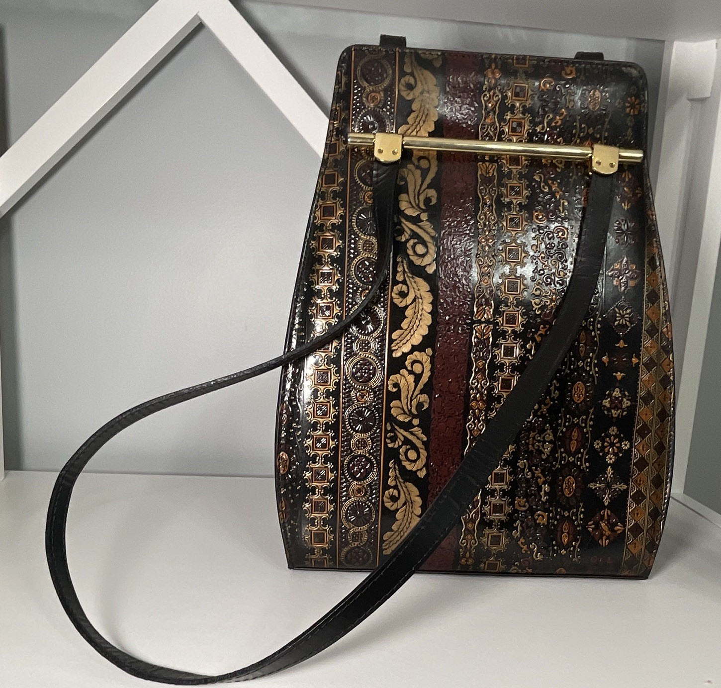 VERA PELLE Calja Italian Leather Handmade Handbag Multicolor/Black Gold Hardware