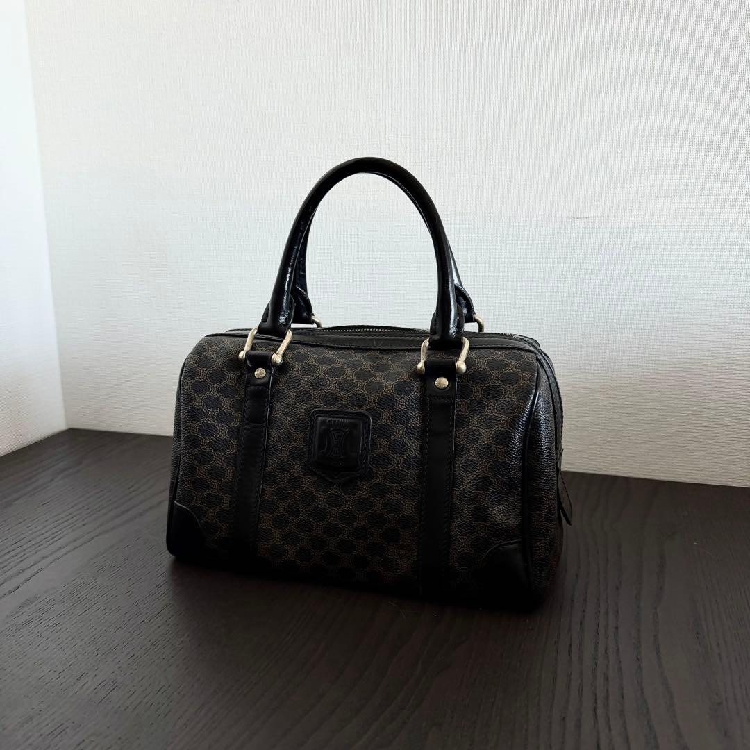 CELINE Macadam Mini Boston Bag Black PVC Leather Handbag Vintage Rare Bag
