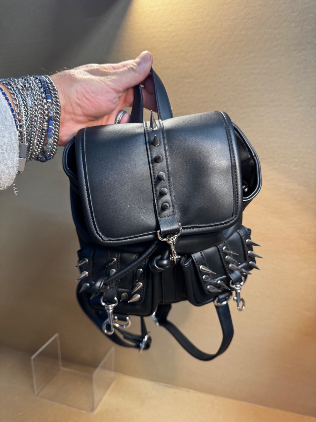 Dolls Kill Current Mood Mini Backpack Goth Spiked Vegan Leather GAY Overnight ho