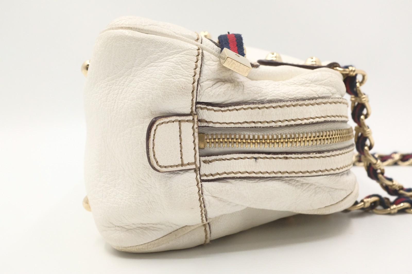 Authentic Gucci Chain Shoulder Bag, Web Stripe Leather, 152462