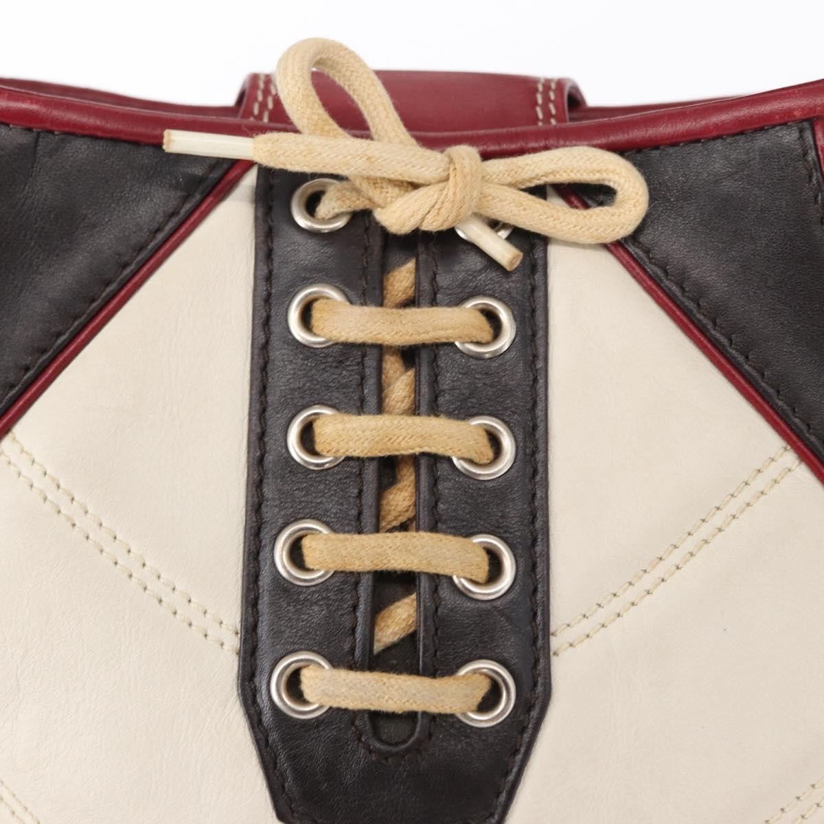 CELINE World Cup 2002 Shoulder Bag Leather White Black Silver Auth mr1649
