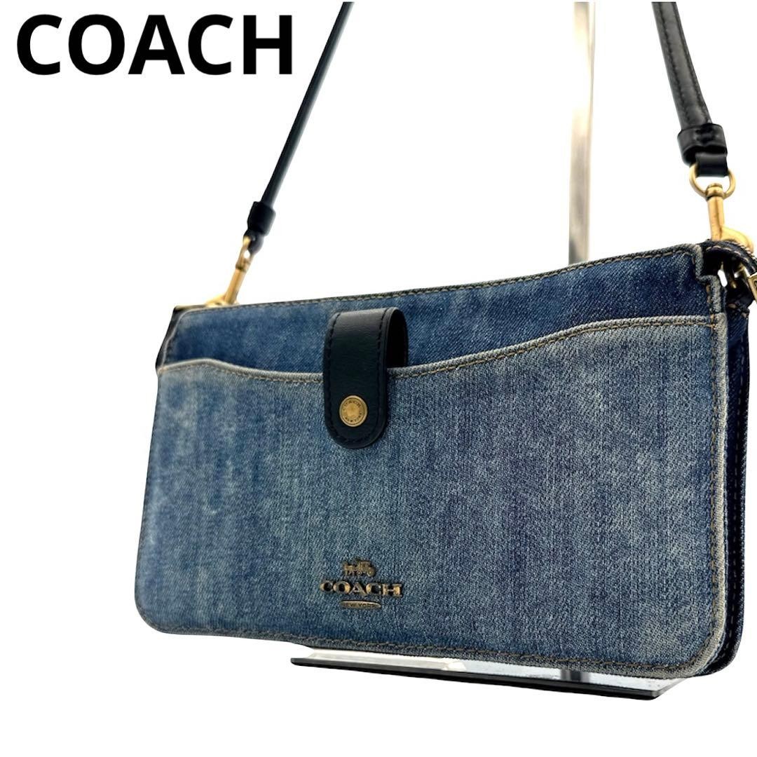 Very COACH Smartphone Wallet Shoulder Bag Denim 2way