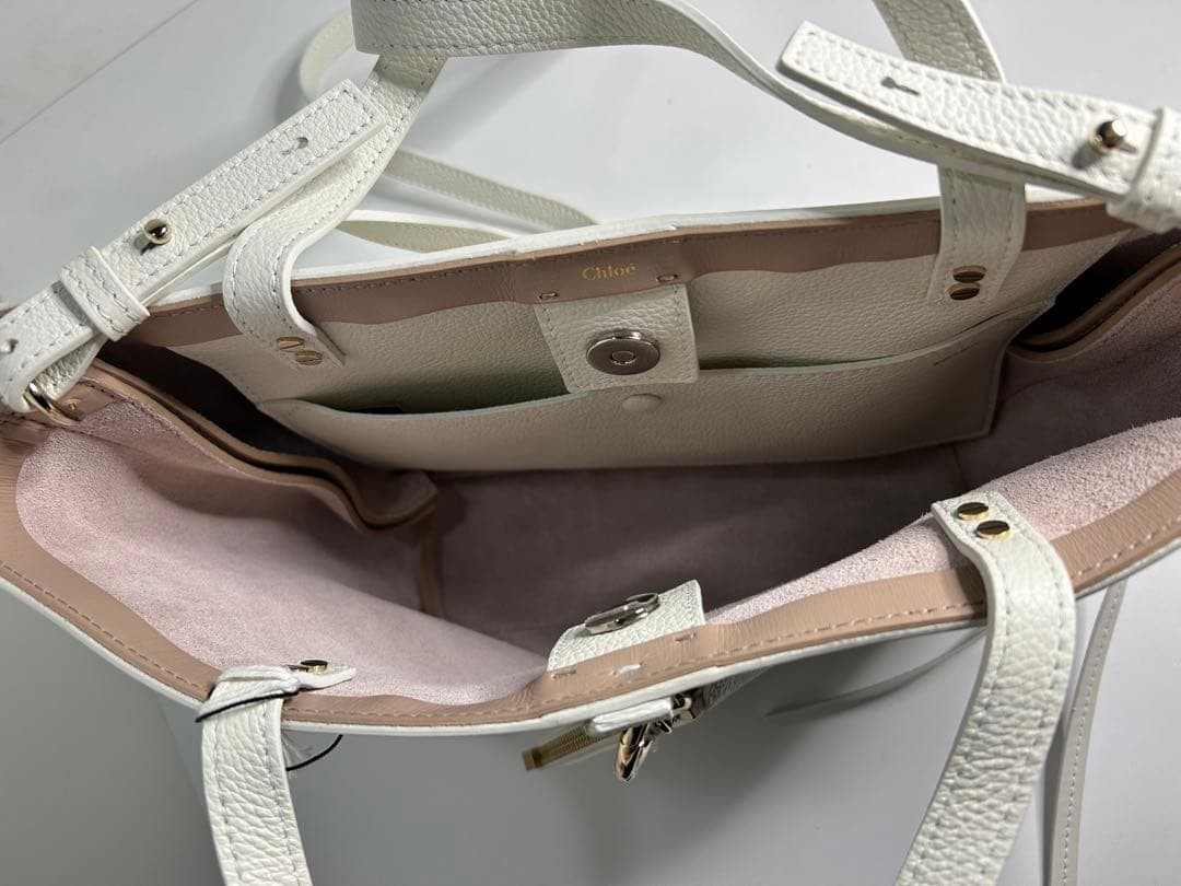 Chloe White Leather Shoulder Bag Top Handle Tote Adjustable Strap Near Mint