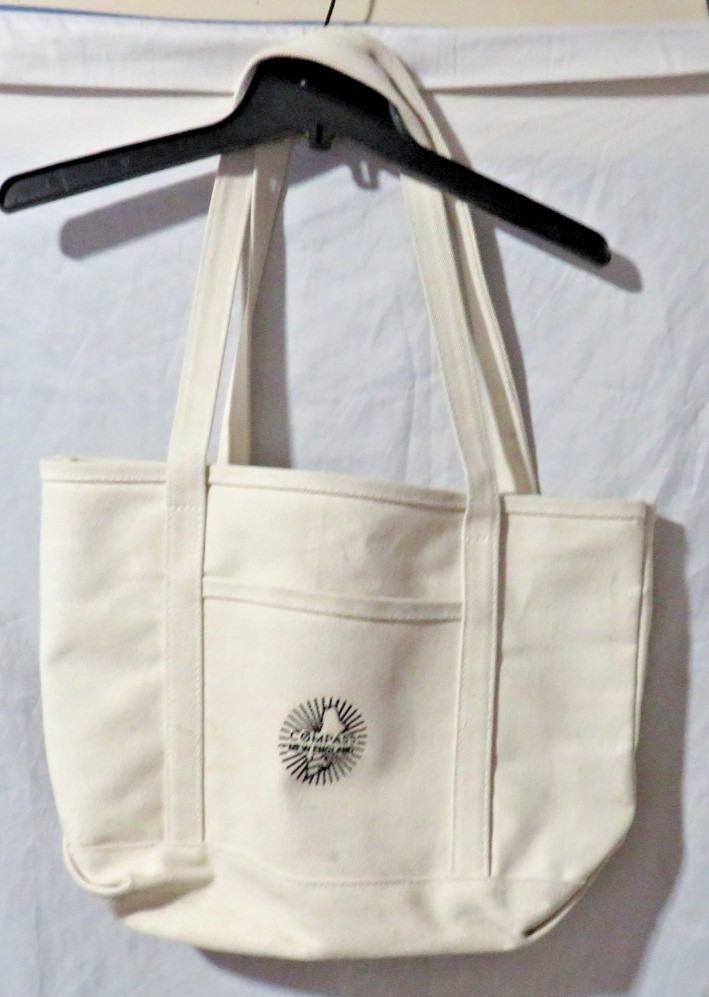 Compass Canvas Boat Tote Bag Medium 18in x 12in New England Style White & Tan