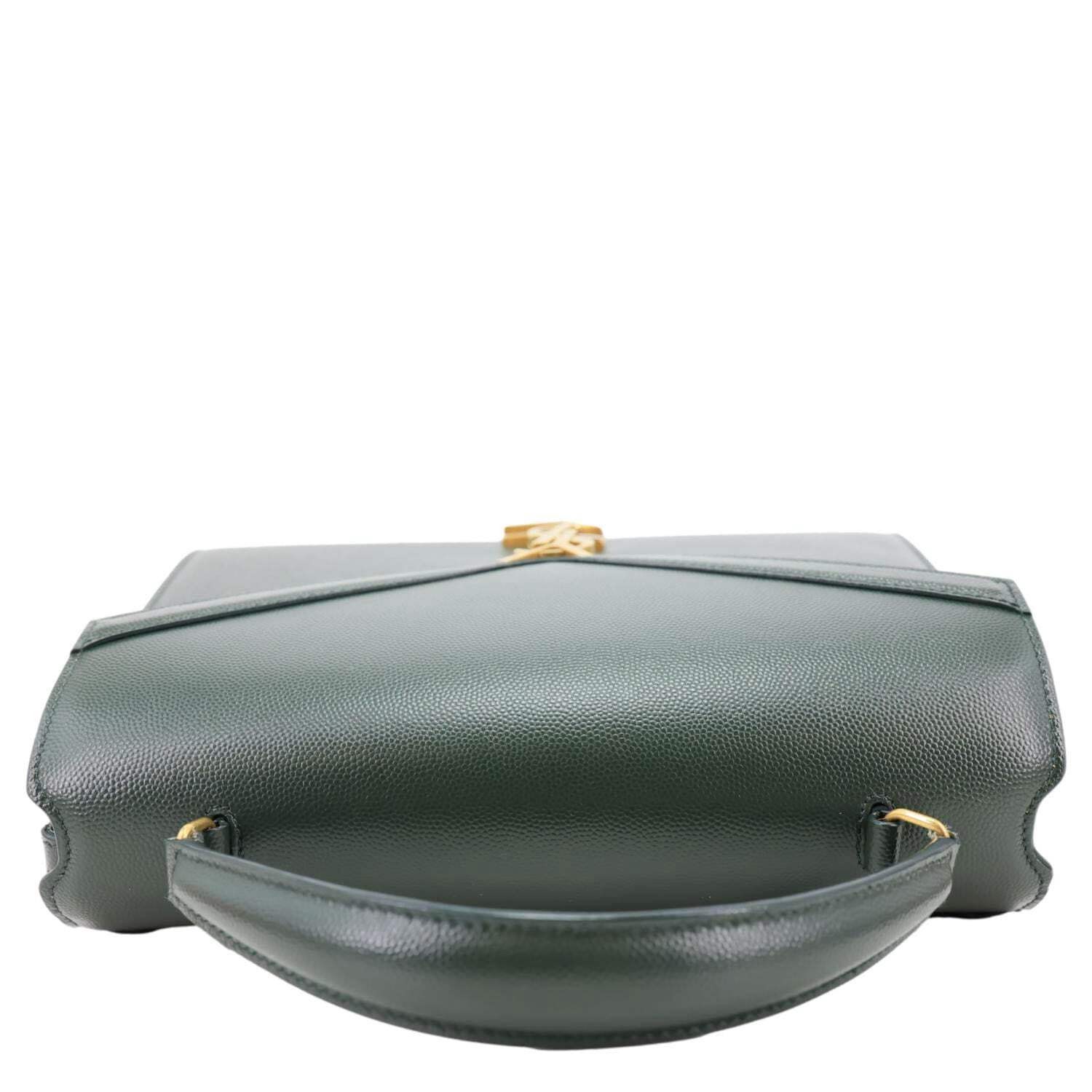 YVES SAINT LAURENT Cassandra Medium Grain De Poudre Leather Top Handle Bag Green