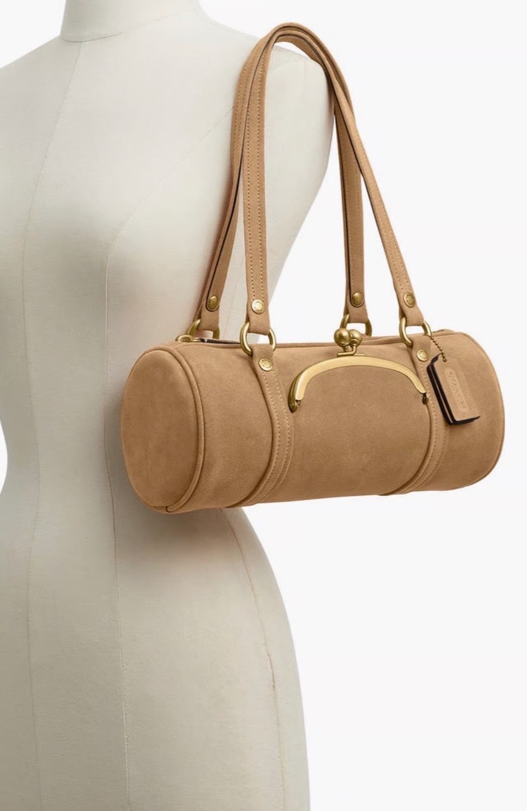 Coach Kisslock Barrel Bag Suede Purse Tan Suede Fast shipping!