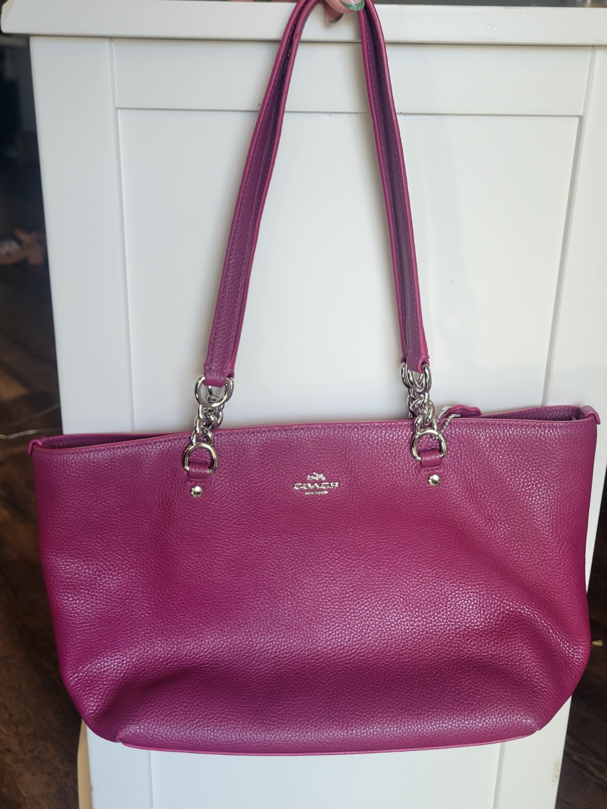 Coach Women’s Pebbled Small Sophia Tote Purse SV/ Cyclamen Tote Fuscia