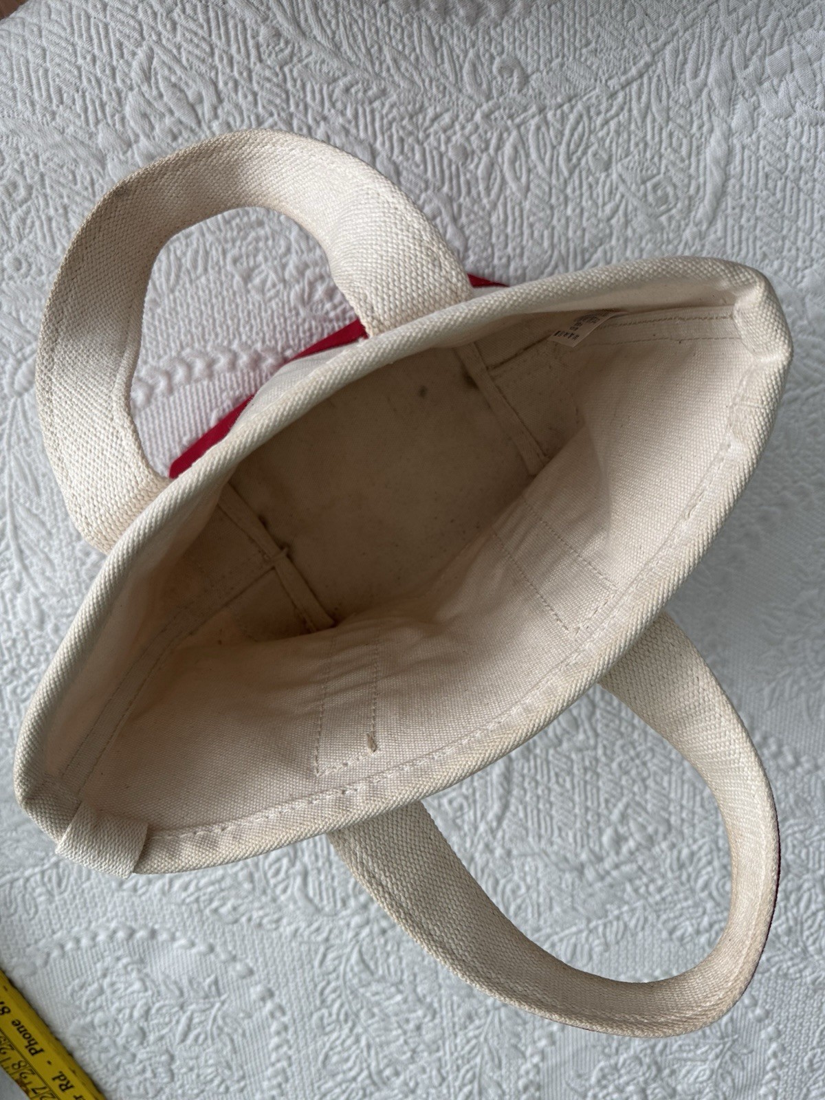 Lands End Canvas Tote Bag Mini Small Off White Cream Red Trim Handbag Purse Y2K