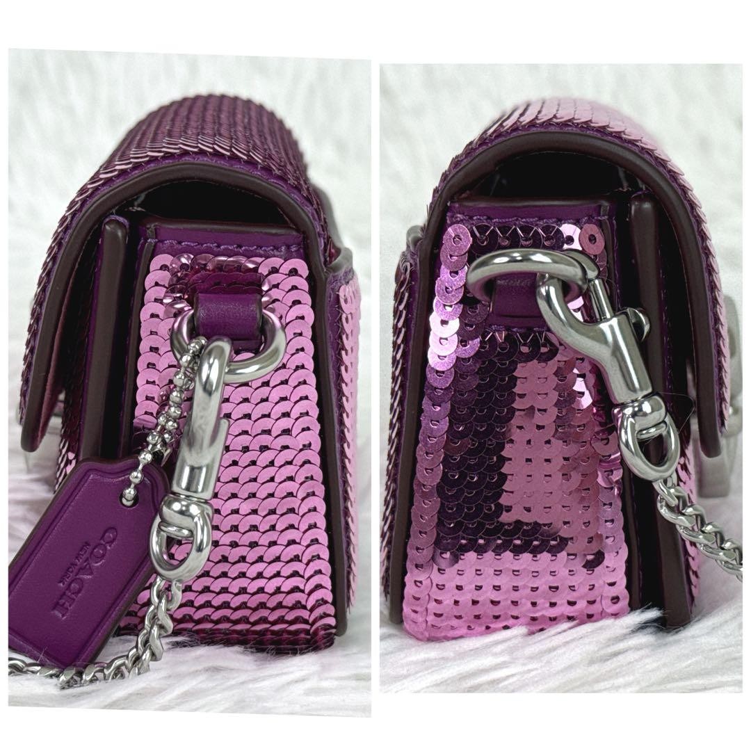 COACH Studio 12 Sequin Micro Bag Dark Magenta Leather Used in Japan Authentic