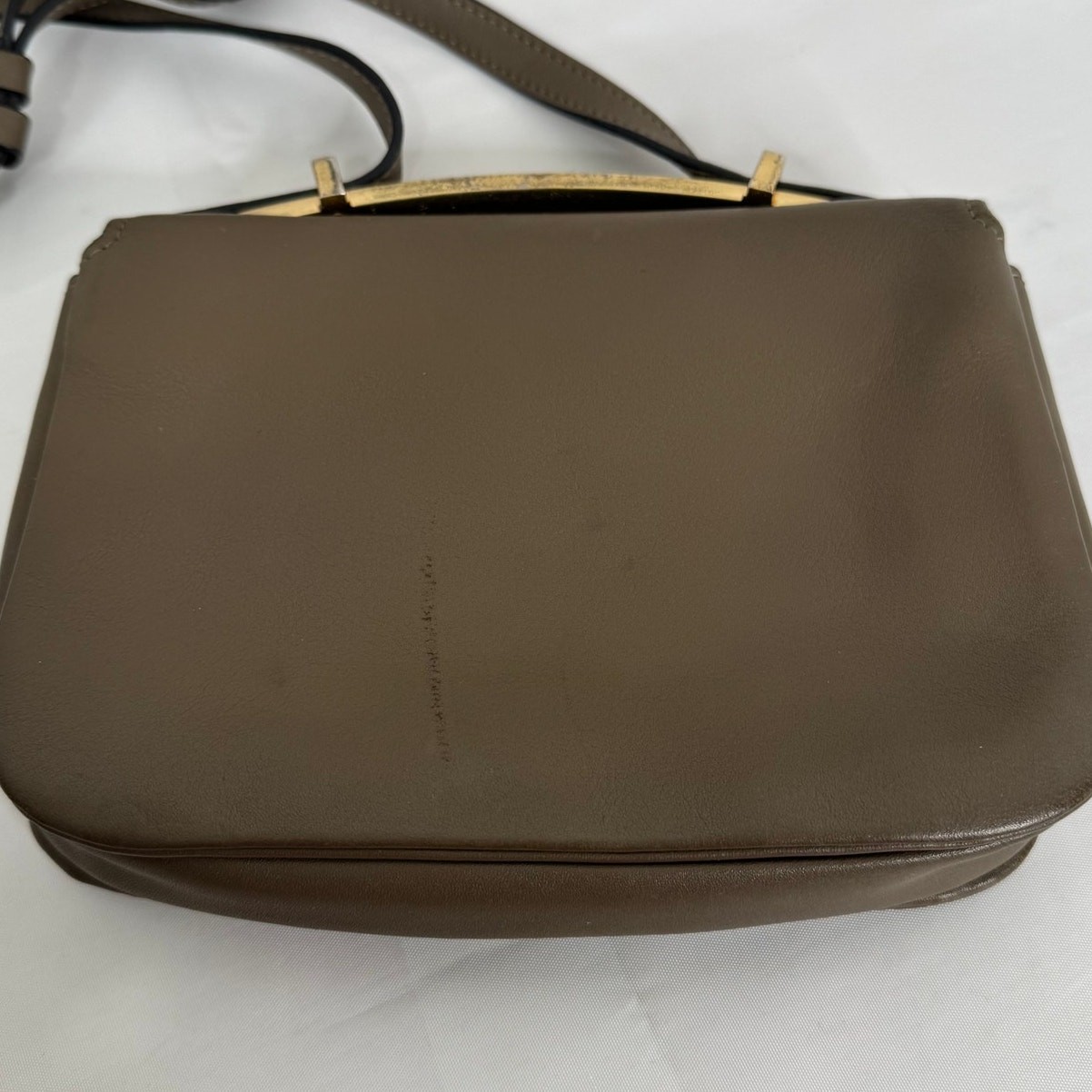 Marni Sculpture Leather Flap Olive Taupe Shoulder Bag