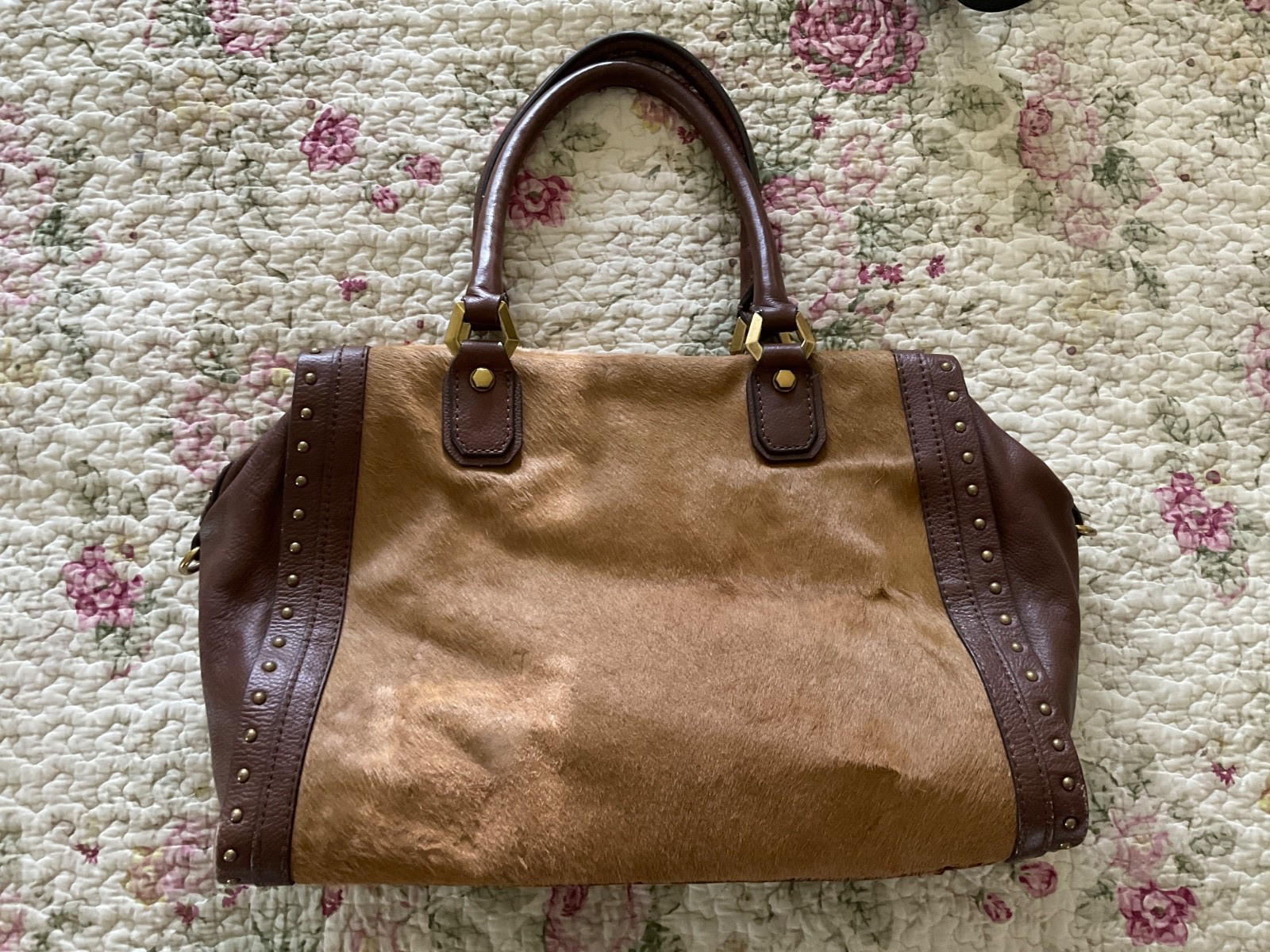 Cow Hide Handbag Leather Brass Studded Oryany Western CountryCore Cowgirl Rodeo