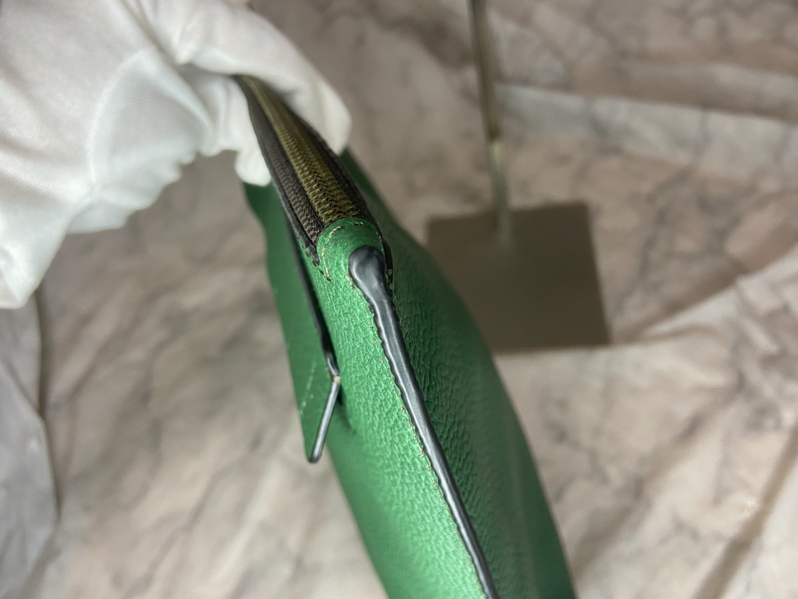 Coach 11040 Double Zip second bag clutch bag leather green strap Width 29.5cm