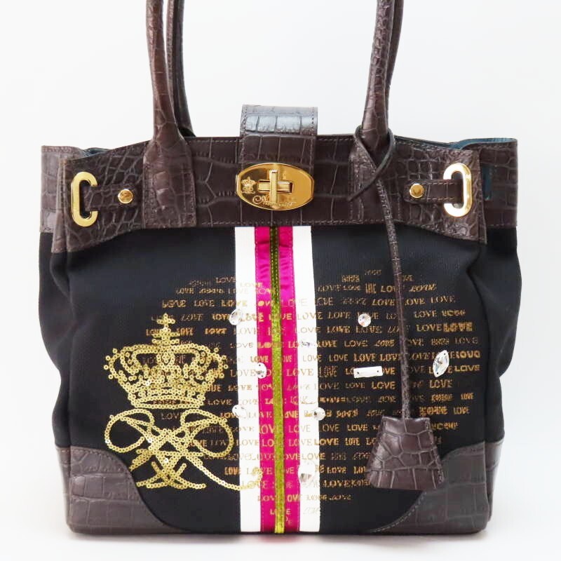 M03-k123 ADMJ Accessoires sequins/bejeweled croc-stamped leather/canvas handbag