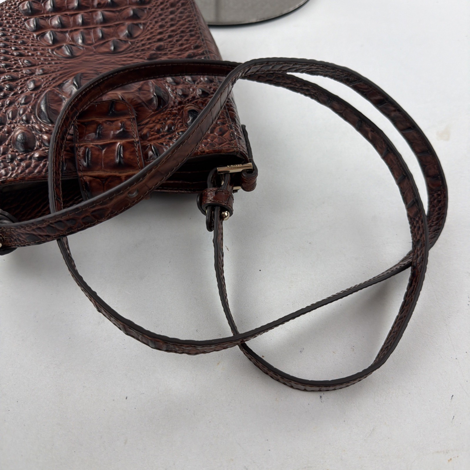 Brahmin Marley Melbourne Pecan Embossed Leather Crossbody Excellent Condition