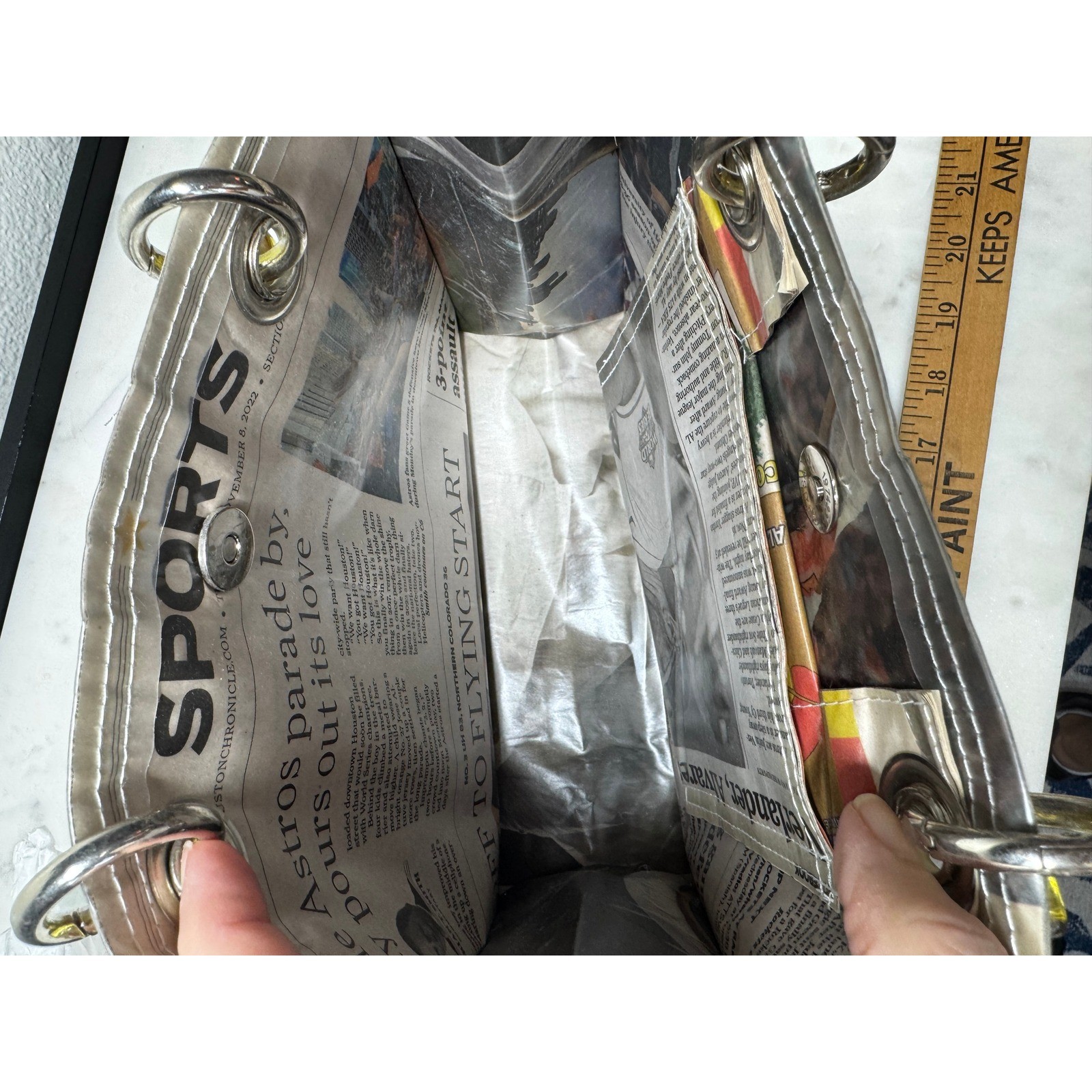 Couture Planet Houston Astros Newspaper Print Handbag Tortoiseshell Handles NEW