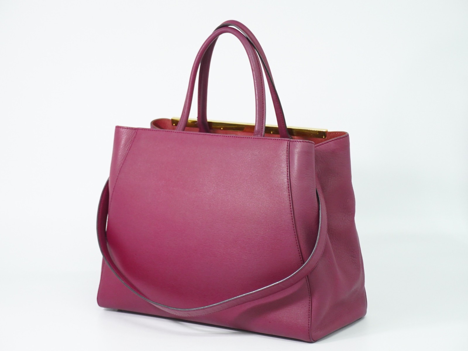 FENDI 2Jours 8BH250 Leather 2way Shoulder Tote Handbag Pink Gold