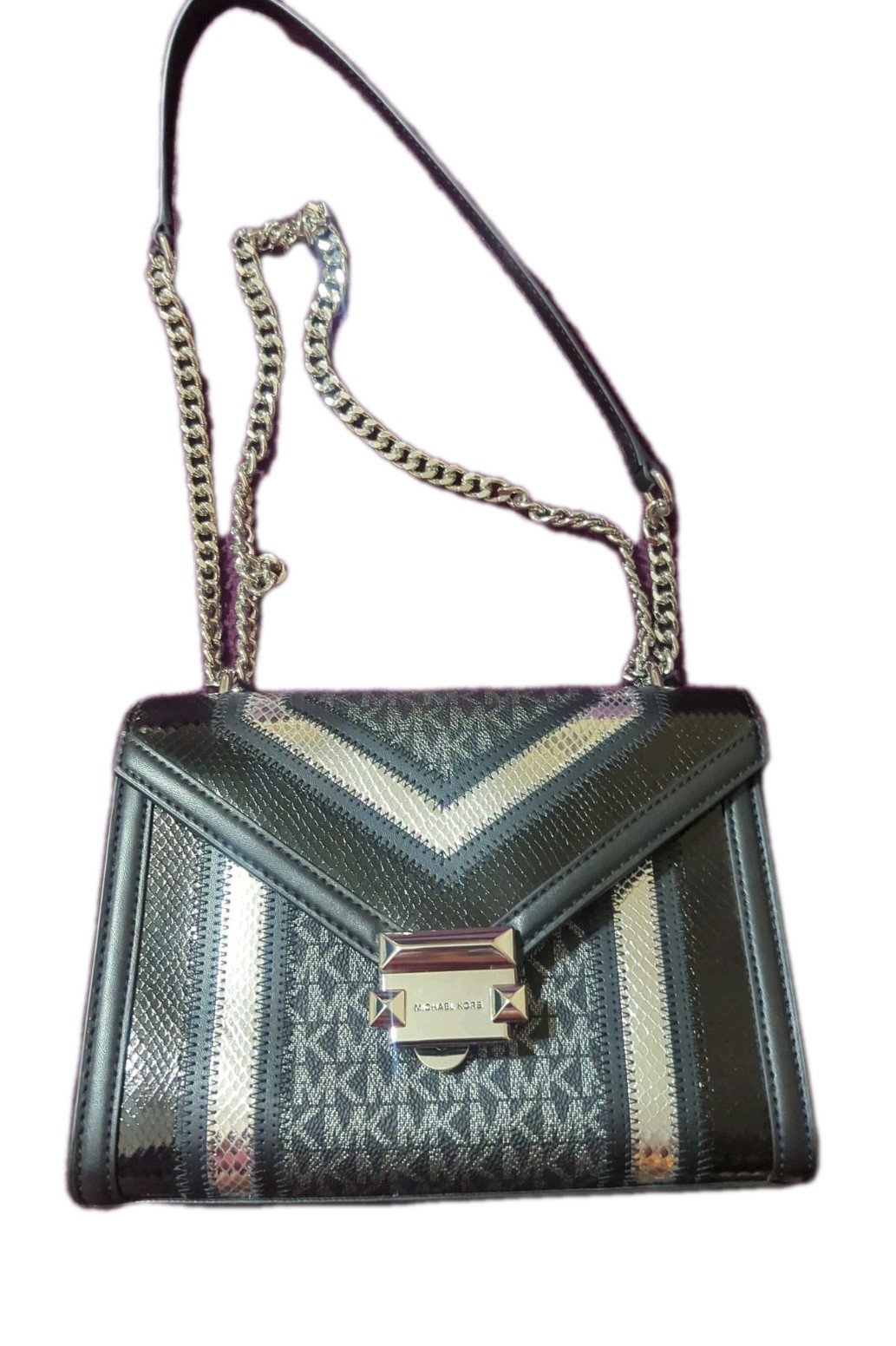 Michael Kors Whitney Medium Signature Logo & Metallic Shoulder Bag in Black 👇