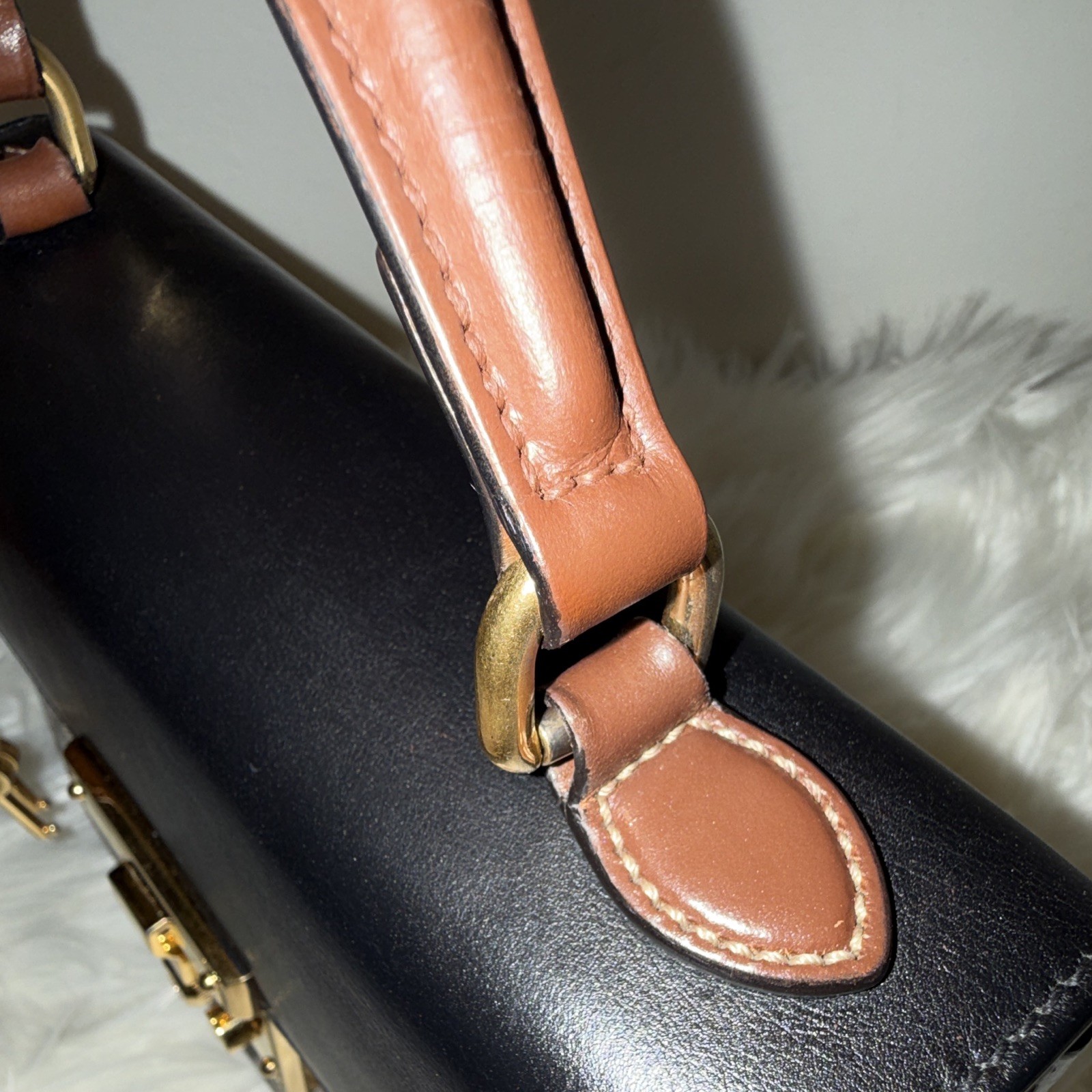 Gucci GG Top Handle Bag, Beige/Brown/Black, Gold Hardware, Lock, Strap