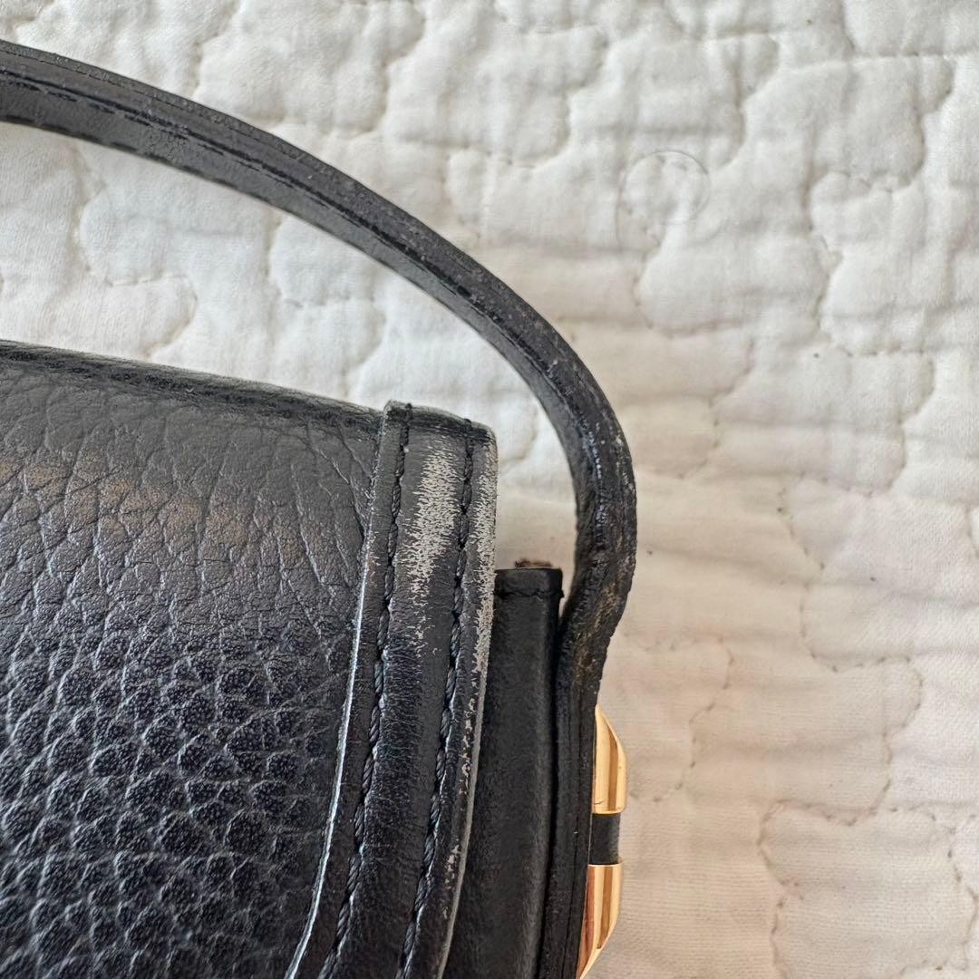 Burberrys Vintage Logo Shoulder Bag Black Leather Crossbody 8.3×7.1×2.4 inches
