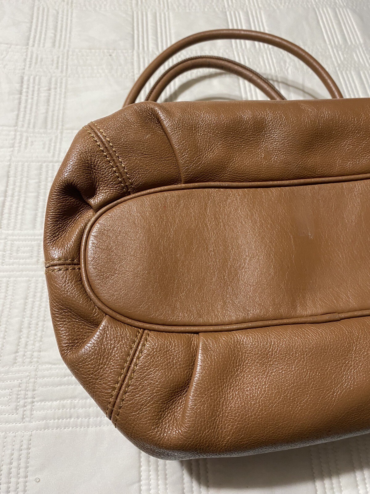Michael Kors Skorpios Brown Pebble Leather Drawstring Tote Shoulder Bag MK Charm
