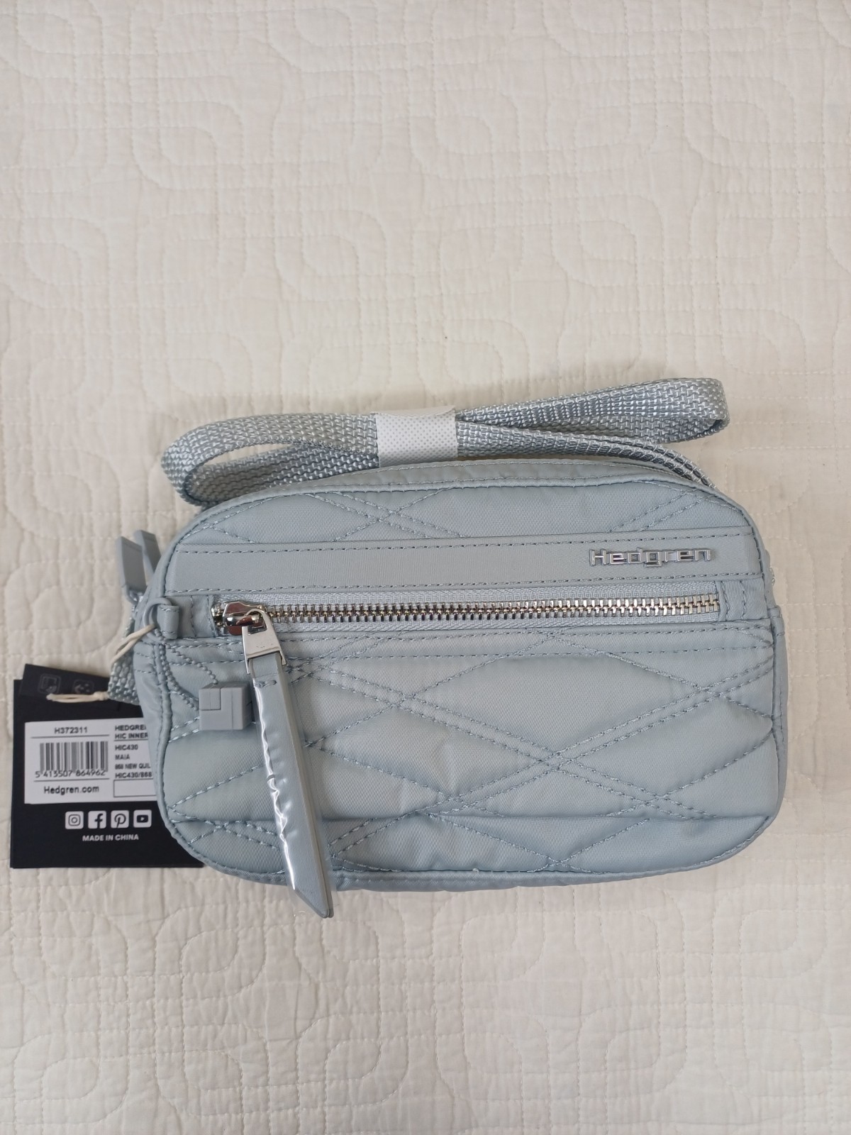 Hedgren Maia Pearl Blue Small Nylon Crossbody Bag with Strap 7.5in x 5in OS NWT