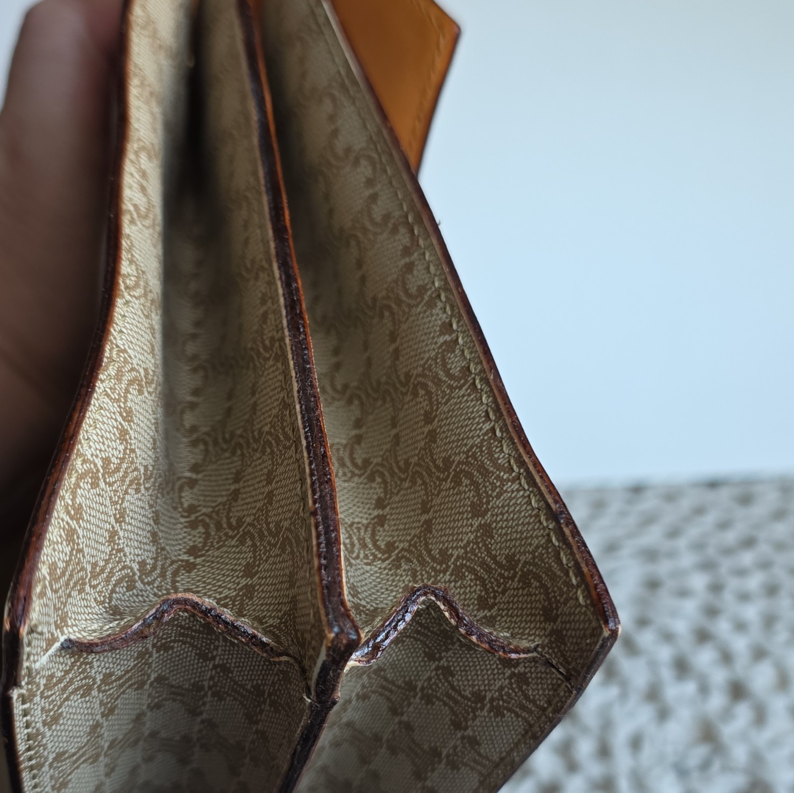 CELINE vintage Macadam Triomphe Beige Brown Top Handle Satchel Gold Hardware