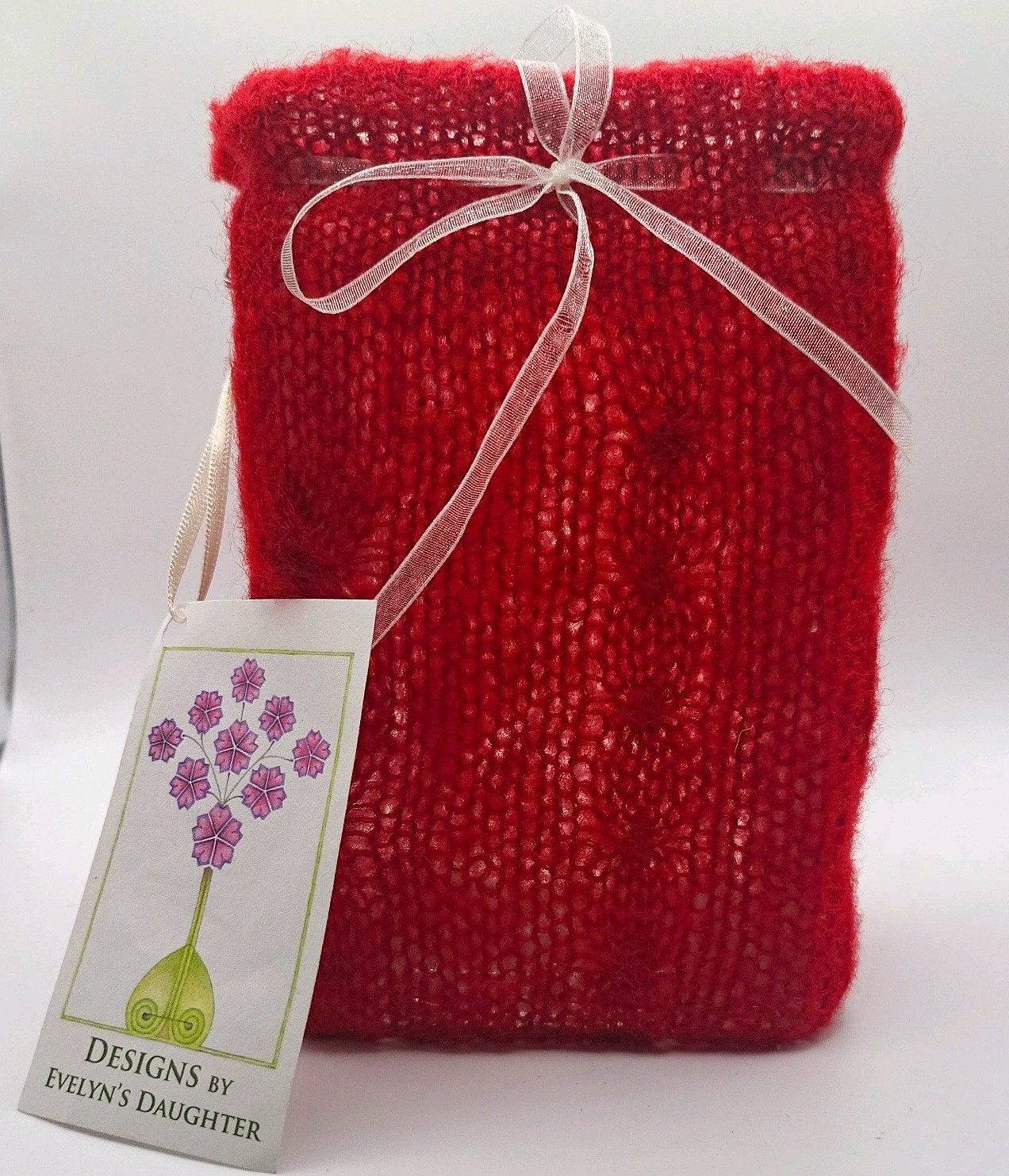 Designs by Evelin’s Daughter Glass Vase Red Drawstring Pouch Bag Small Bow 6.5in