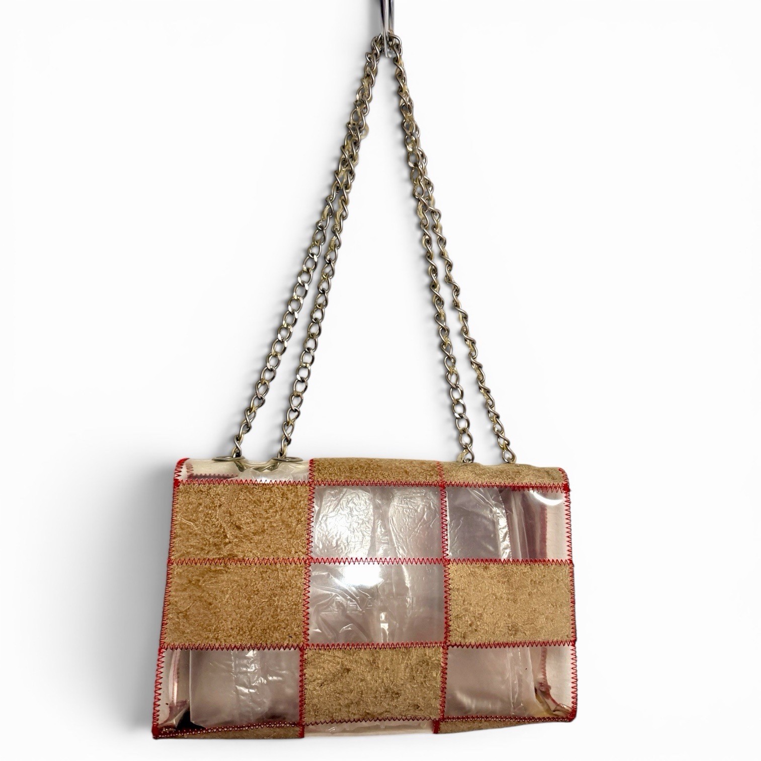 CHANEL Matelasse Patchwork Flap Chain Shoulder Bag PVC Vinyl Suede RED Stitch MC