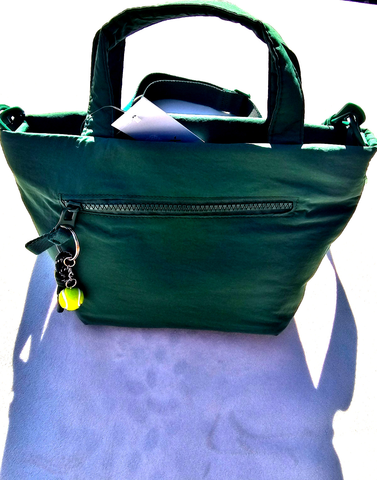 FLX Green Purse Small Tote Crossbody Tennis Racket & Ball Keychain Silver Charm