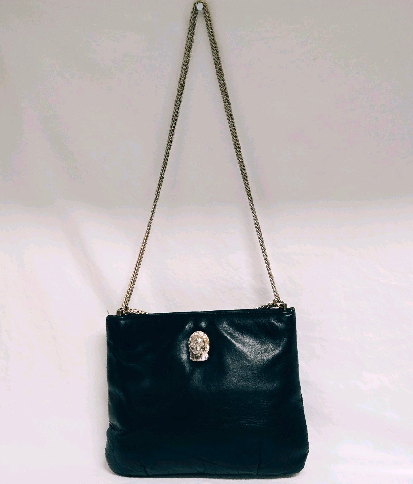 Ruth Saltz 1970s Leather Purse Handbag Cougar Motif Convertible Chain Hardware