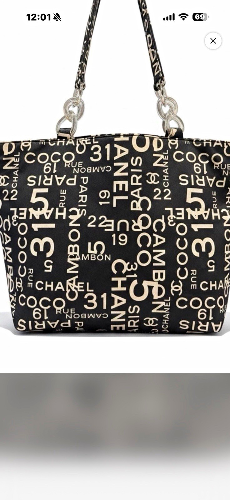 CHANEL Black/White Logo Print Tote Bag Shoulder Strap Women’s Rectangle
